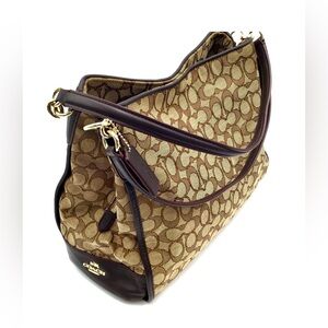 Coach Brown Signature Print 'Phoebe' Satchel Bag Women’s Handbag Shoulder fabric